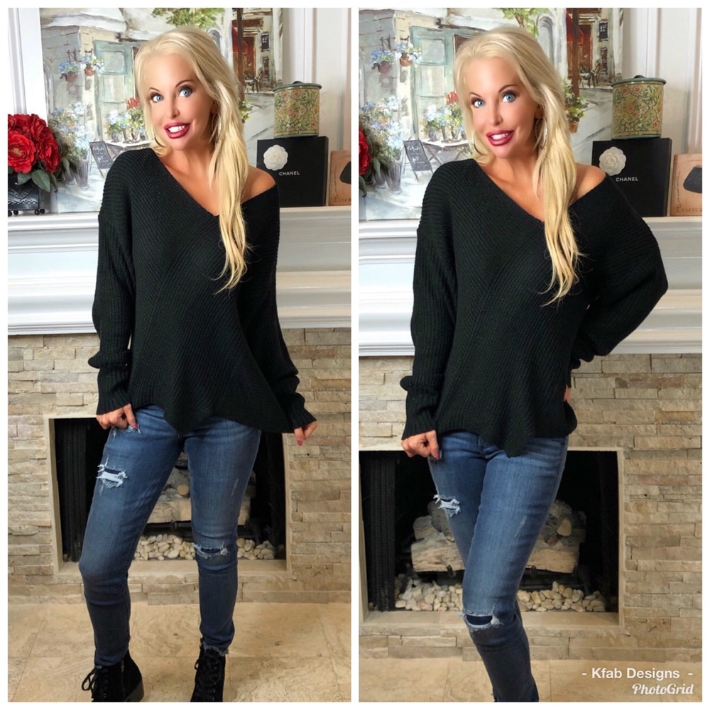 🥰LAST 2! Black V Neck Diagonal Detail Sweater! - Picture 7 of 8